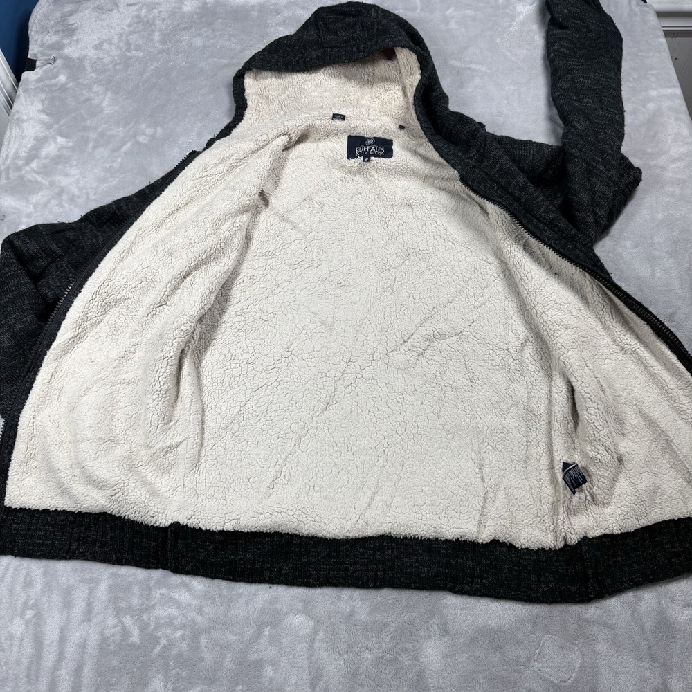 Buffalo Size M Hooded Sweater Mens Charcoal Gray Sherpa Lined Full Zip Cardigan - Picture 7 of 11
